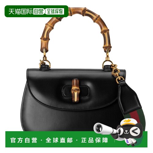 自营欧洲直邮GUCCI古驰 Bamboo 1947女士黑色皮革手提包