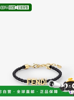 自营1h可退 欧洲直邮FENDI/芬迪 女士黑色小羊皮/黄铜手链