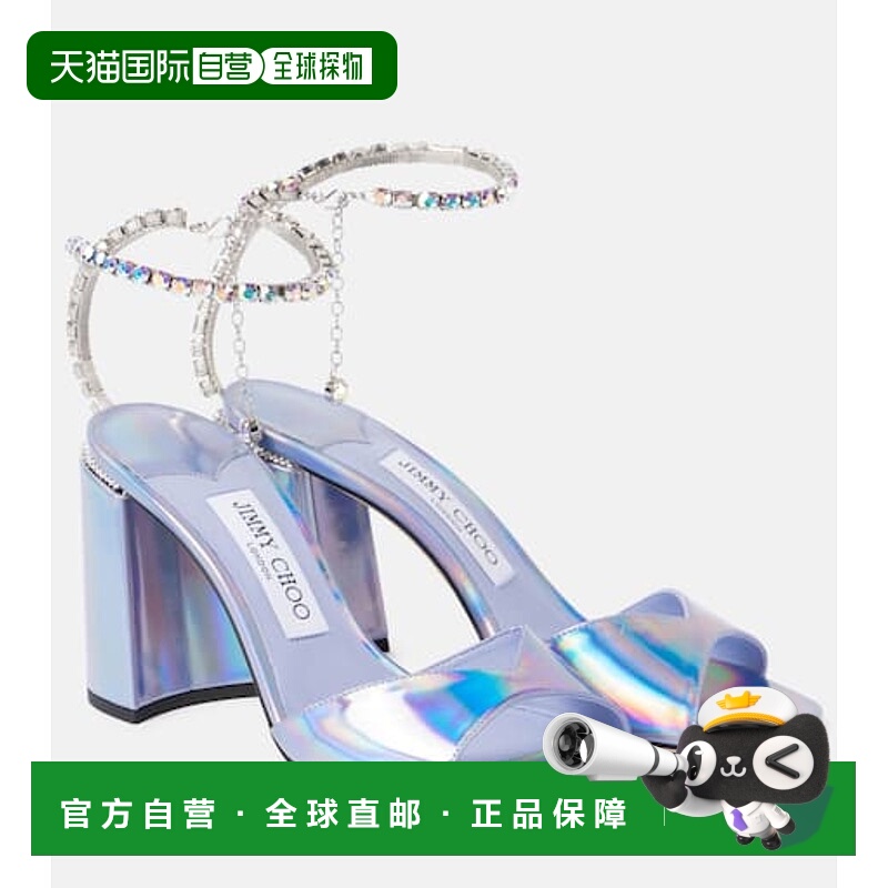 香港直邮Jimmy Choo 周仰杰 女士 Saeda 85 精饰金属感皮质凉鞋