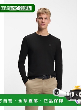 自营欧洲直邮Hugo Boss 男士黑色棉圆领长袖T恤