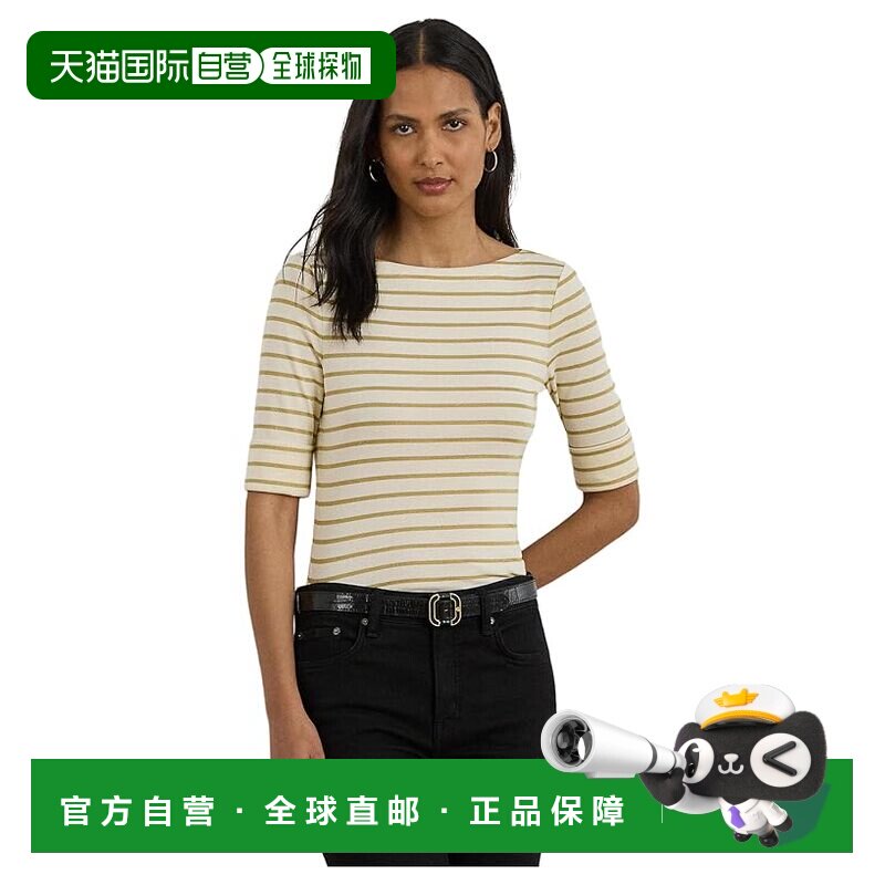 1h可退 香港直邮Lauren Ralph Lauren 女士 金属感条纹船领T恤