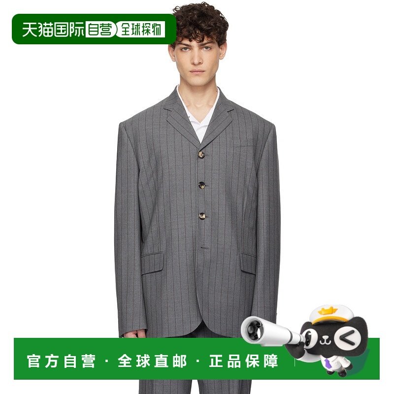 香港直邮Moschino 莫斯奇诺 男士 灰色 Wool Pinstripe 西装外套
