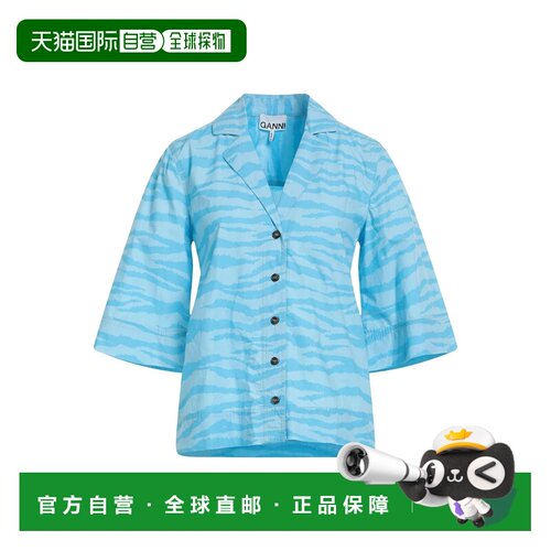 1h可退 香港直邮GANNI 甘尼 女士 Blouses 花纹衬衫 blue蓝色 舒