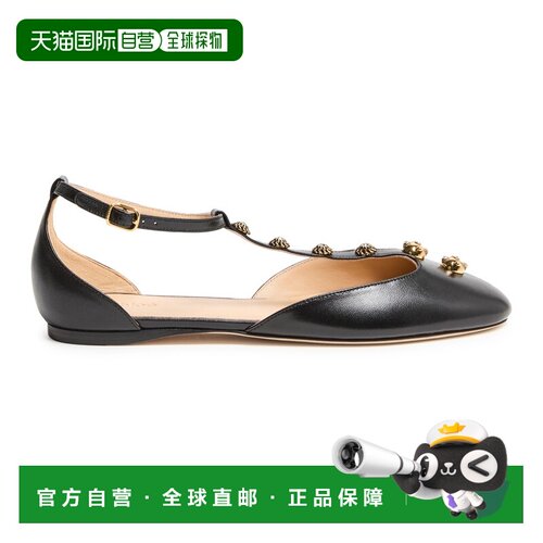 自营欧洲直邮CHLOE蔻依 Celeste女士黑色皮革搭扣平底芭蕾舞鞋