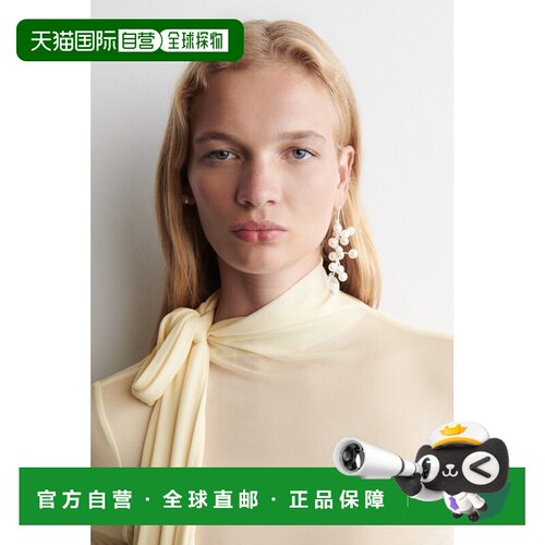 自营欧洲直邮COS 女士白色珍珠黄铜不对称耳环耳钉配饰