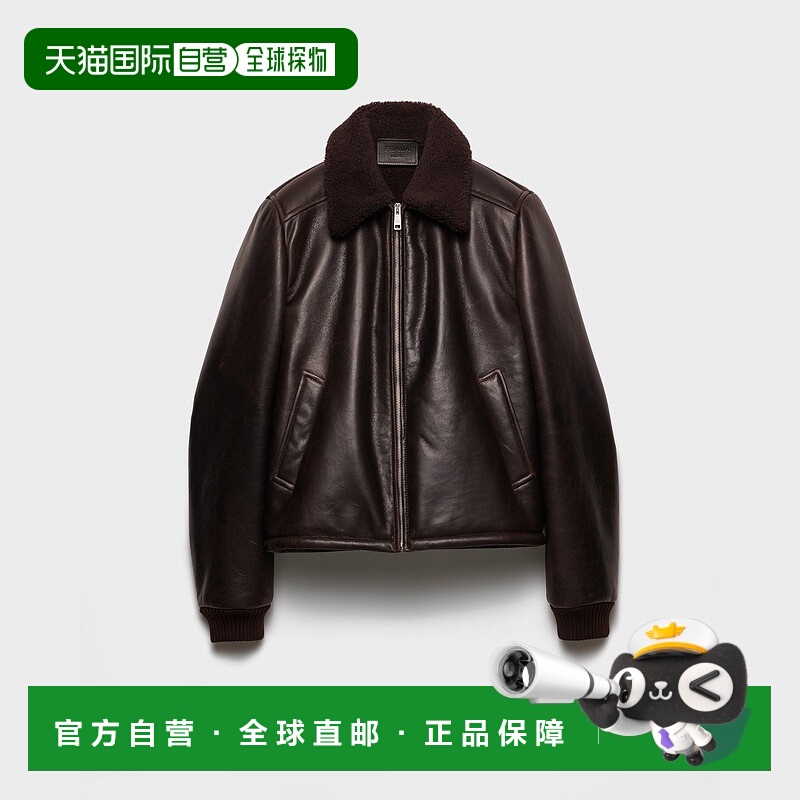 自营欧洲直邮Prada普拉达 男士乌木色小羊皮衬衫式衣领夹克男装