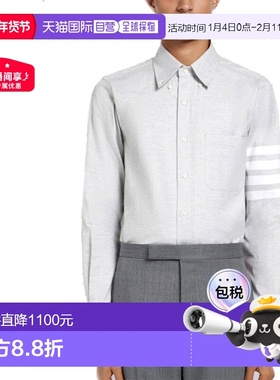 1h可退 香港直邮Thom Browne 浅灰色4-BAR NAMETAG 直筒衬衫 MWL2