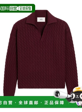 1h可退 香港直邮Ami Paris 男士 酒红色麻花扭纹针织毛衣 H25UPL4