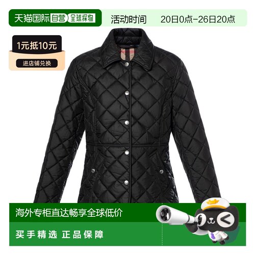 自营欧洲直邮Burberry博柏利 女士黑色聚酯纤维翻领单排扣长袖珩