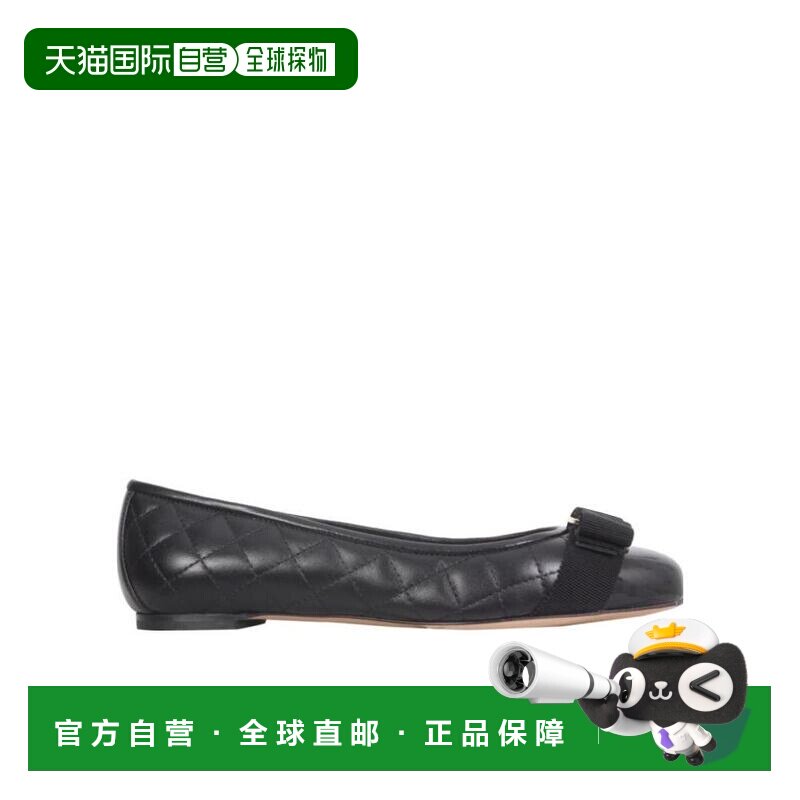 香港直邮Salvatore Ferragamo 黑色珩缝芭蕾舞平底鞋 672100