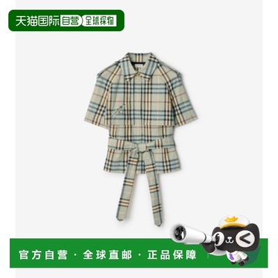 欧洲直邮BURBERRY（博柏利）短款格纹亚麻羊毛 Trench 衬衫短袖