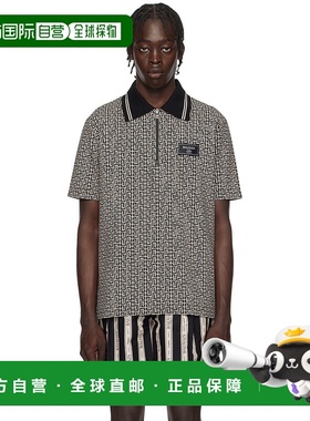 香港直邮Balmain 巴尔曼 男士 黑色 & 白色 PB Labryinth Polo 衫