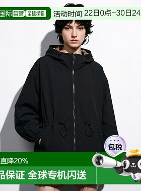 自营Burberry/博柏丽 女士黑色聚酯纤维字母抽绳连帽外套