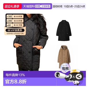欧洲直邮BURBERRY博柏利女士字母印花翻领双排扣棉服 自营