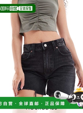 香港直邮ASOS 女士 Hourglass dad 设计牛仔水洗黑色短裤