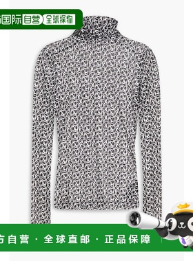 香港直邮Maje 女士 印花网纱高领内搭上衣 MFPTS00828NOIRBLANC