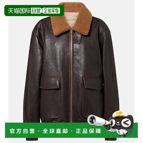 香港直邮valentino 华伦天奴 女士 Caban 皮毛饰边皮革短夹克