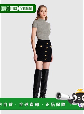 香港直邮Balmain 细罗纽扣针织半身裙 BF1LB290KB07高腰短裙a字裙