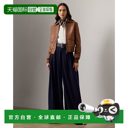 自营欧洲直邮Ralph Lauren拉夫劳伦 Greer女士海军蓝羊毛褶皱长裤