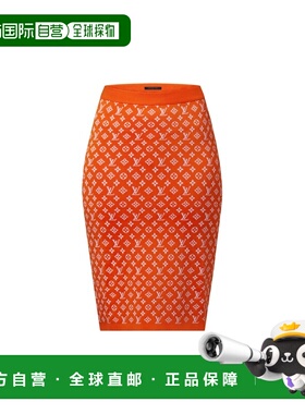 自营欧洲直邮LV路易威登 Monogram女士橙色真丝老花图案半身裙