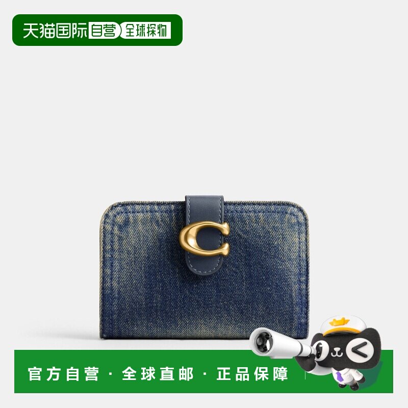 自营欧洲直邮Coach蔻驰 女士蓝色复古牛仔布钱包