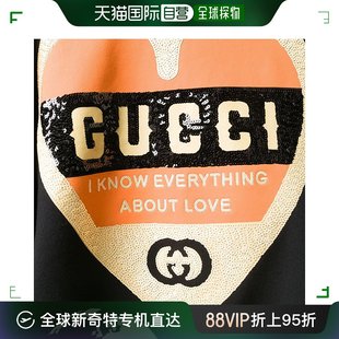 香港直邮GucciGUCCI 古驰 99新未使用 女士黑色印花团圆领卫衣