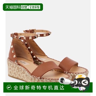 香港直邮Valentino 女士 1h可退 华伦天奴 铆钉皮质麻底坡跟鞋