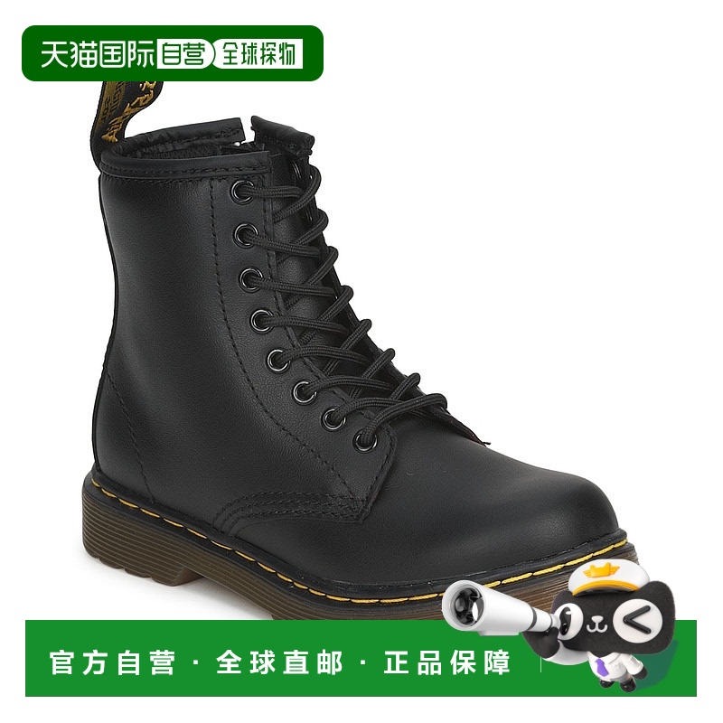 欧洲直邮dr. martens儿童黑色光面皮革拉链8孔休闲百搭马丁靴