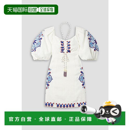 香港直邮FARM RIO 女士 精饰刺绣亚麻混纺迷你连衣裙 311390WHITE