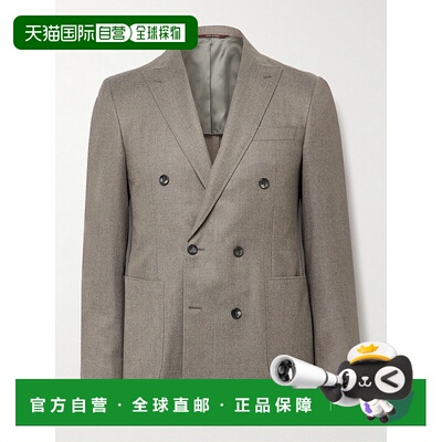 1h可退 香港直邮Canali 康钠丽 男士 Kei 修身双排扣羊毛法兰绒西