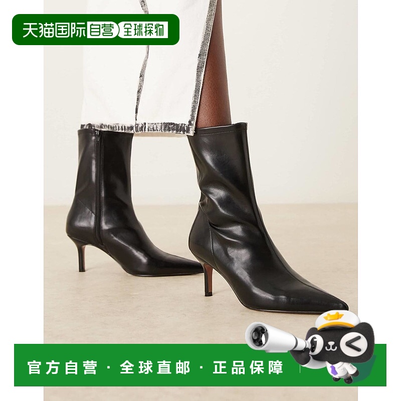1h可退 香港直邮ASOS 女士 Rosalind 设计宽版小跟短靴(黑色)