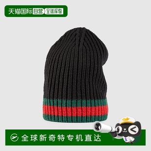 欧洲直邮Gucci古驰女士黑色羊毛织带饰带羊毛帽