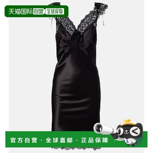 女士 圣罗兰 蕾丝边真丝缎面吊带连衣裙 Laurent 香港直邮Saint