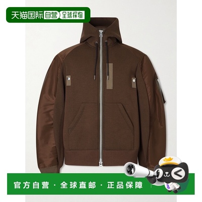 1h可退 香港直邮Sacai 男士 Shell-Trimmed 棉混纺针织拉链连帽衫