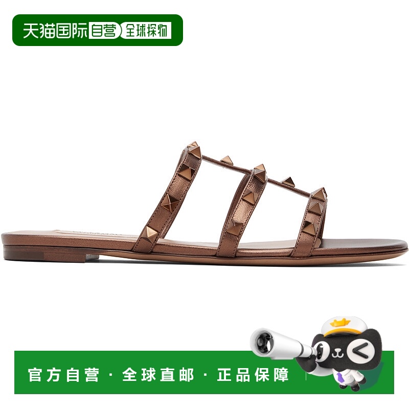 香港直邮valentino 华伦天奴 女士 棕色 Rockstud Flat Metallic