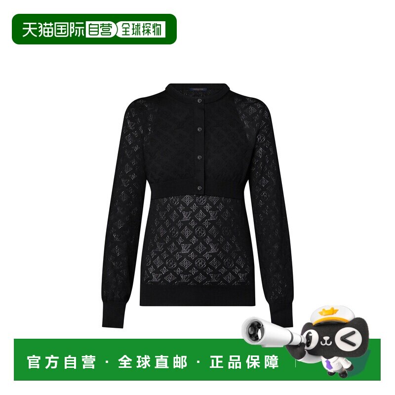 自营欧洲直邮LV路易威登 Mahina女士黑色羊毛老花图案针织衫毛衣