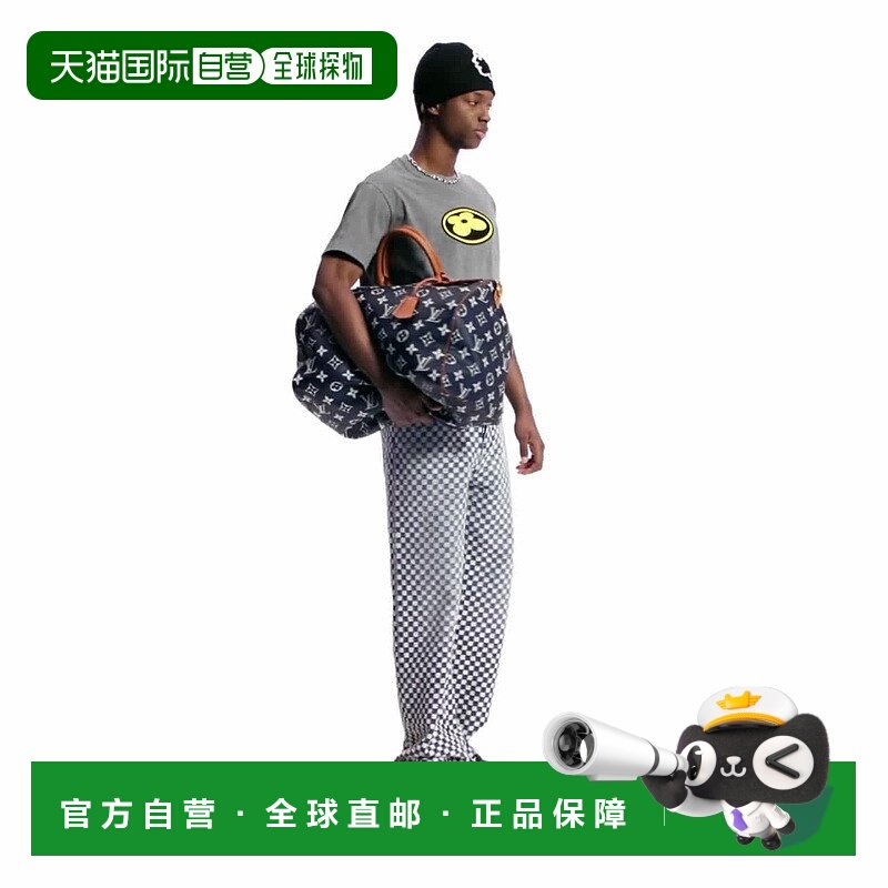 自营欧洲直邮LV路易威登 男士灰色棉花卉贴布绣短袖T恤