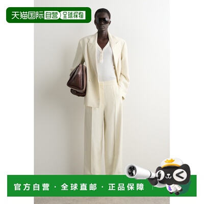 欧洲直邮自营COS 女士白色亚麻混纺直筒西裤阔腿裤西装裤裤子女装