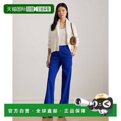 自营欧洲直邮Ralph Lauren拉夫劳伦 女士皇家蓝棉质斜纹阔腿裤