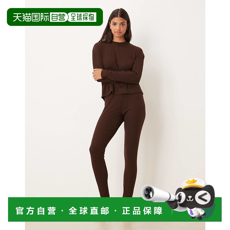 1h可退 香港直邮ASOS 女士 & match 设计休闲混纺纱罗纹巧克力色