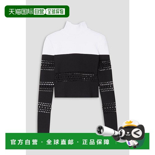 1h可退 香港直邮Alaia 女士 Two-tone 激光切割弹性针织高领上衣