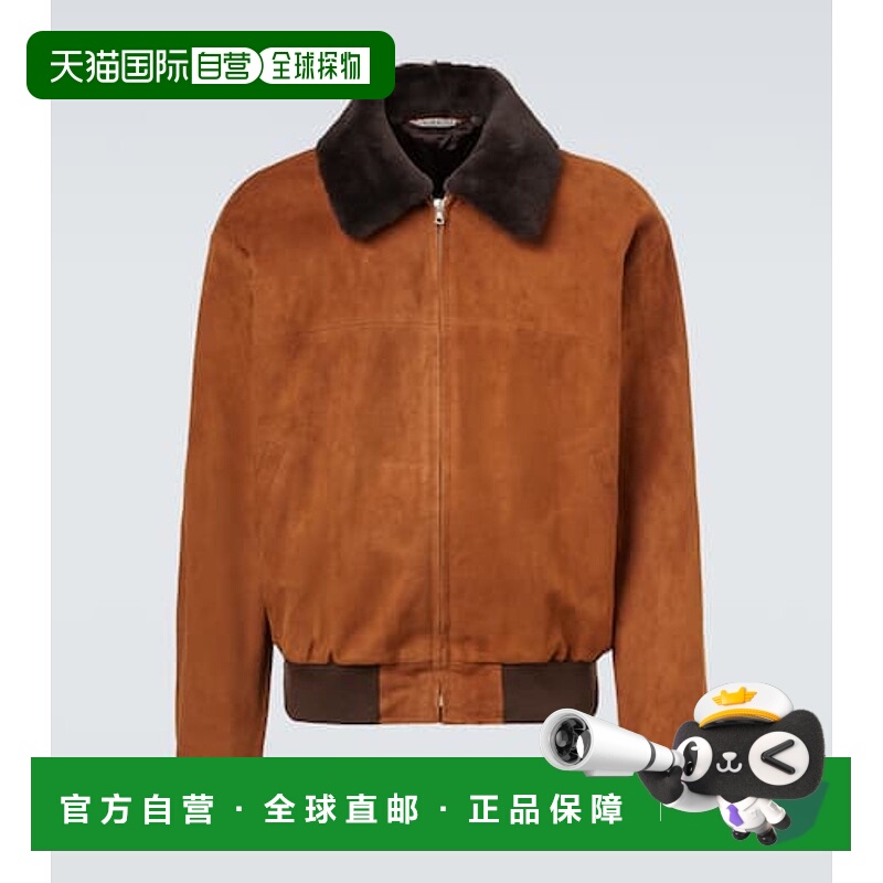 1h可退 香港直邮AURALEE 男士 皮毛饰边绒面革宽身束腰夹克