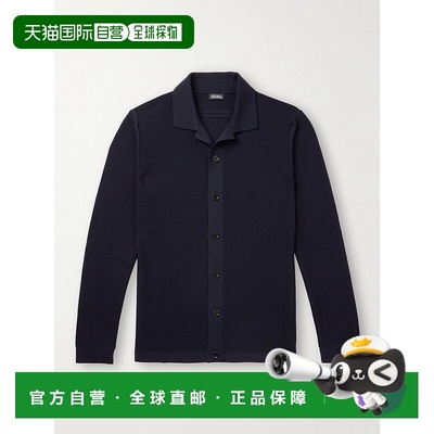 1h可退 香港直邮zegna 杰尼亚 男士 Camp-Collar 羊毛凸纹针织开