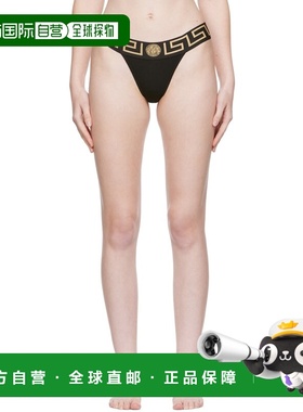 1h可退 香港直邮versace 范思哲 女士 黑色 Greca Border 丁字裤