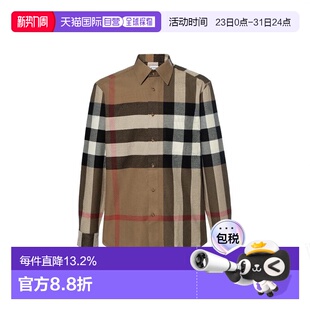 棕色拼色棉质格纹印花单排扣衬衫 男士 男女 博柏丽 自营Burberry