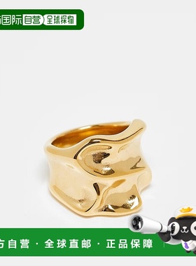 1h可退 香港直邮ASOS 女士 防水不锈钢宽设计色调戒指(molten)(金