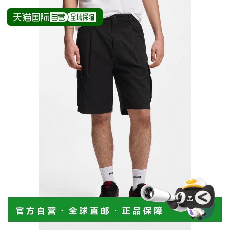 自营欧洲直邮HUGO BOSS雨果 男士黑色棉质印花弹性短裤直筒裤