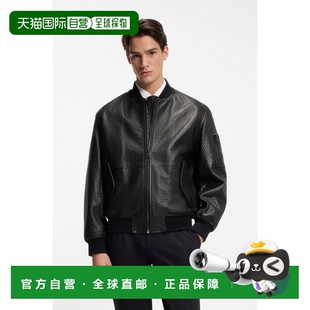 自营欧洲直邮Hugo Boss 男士黑色绵羊皮拉链开合皮衣