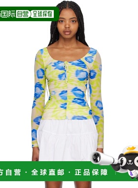 1h可退 香港直邮GANNI 甘尼 女士 绿色 & 蓝色印花上装 T3469799B