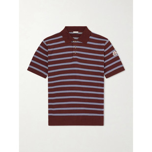 美国直邮Moncler 盟可睐 男士 Logo-Appliqued 条纹棉质Polo衫 9A